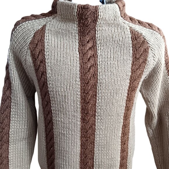 Vintage Men's Small Sweater 1of1 Handmade 1960's Cable Knit Wool Mock Neck - Picture 1 of 6